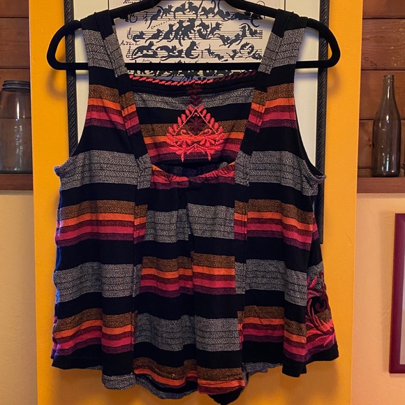 Free People embroidered stripped cotton boho swing tank - Picture 2 of 6